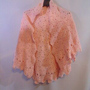 Vintage Handmade Pink Crocheted Shawl/ One Size Hippie Boho